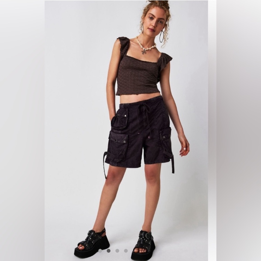 Free People Black Cargo Shorts Relaxed Fit